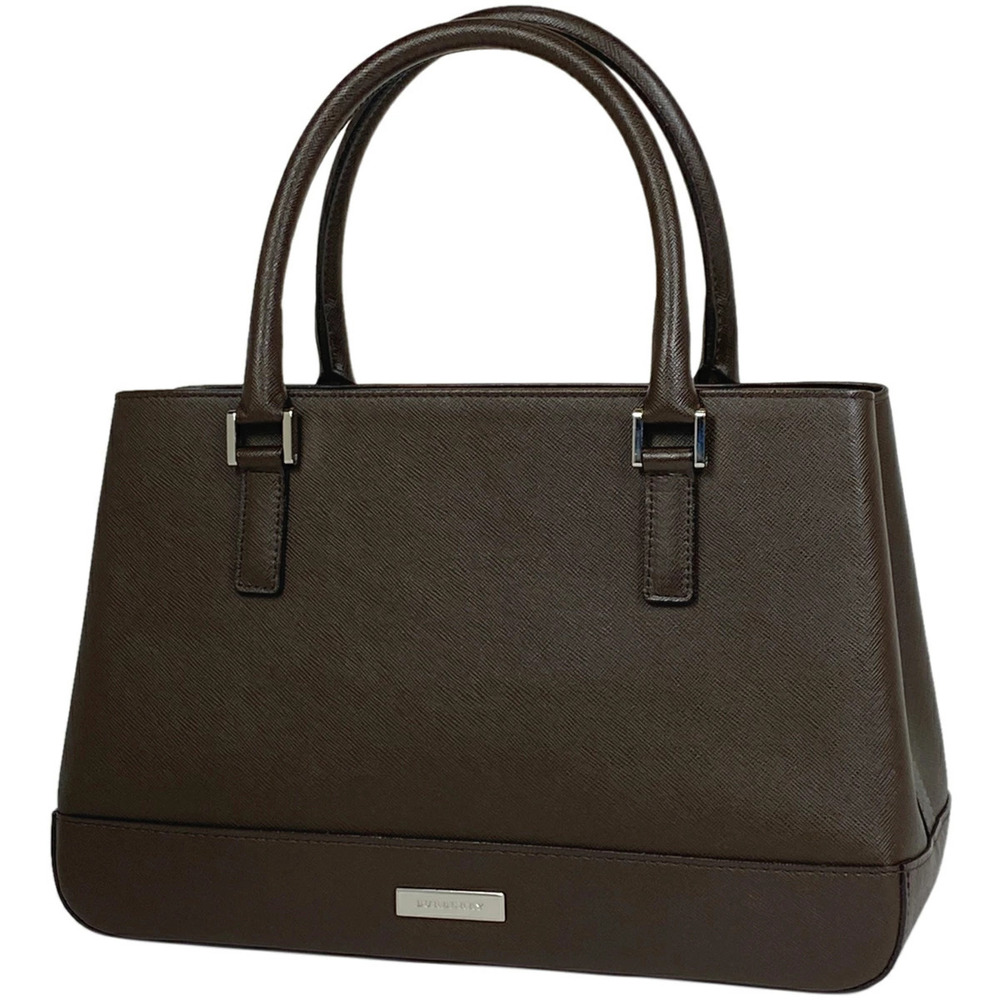 Burberry logo handbag tote bag leather brown